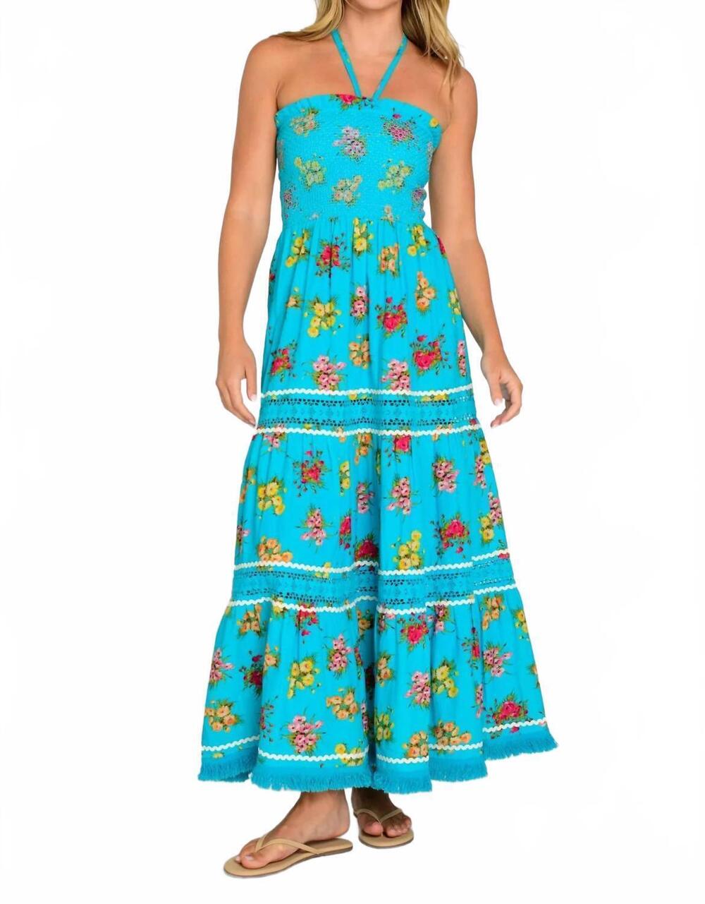 NEW ELIZABETH JAMES THE LABEL women's cleo convertible dress in bouquet toss aqu